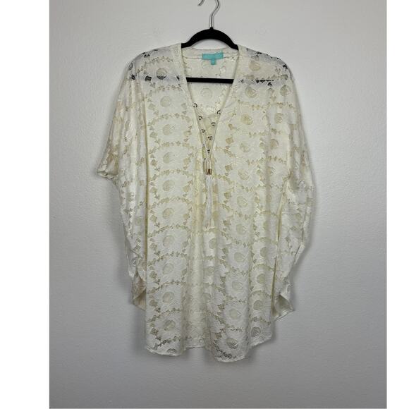 Melissa Odabash Lace Cream Lace Up Front Beach Pool Vacation Cover Up O/S - Picture 1 of 6